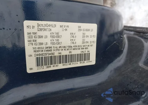 2005 Dodge Durango Slt из США, поврежденный, VIN 1D4HB48D35F544902